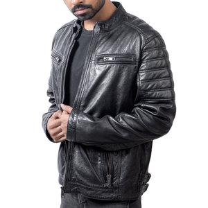 Chaqueta de motociclismo de cuero negro genuino para hombre, chaqueta de moto de cuero de carreras de pista protegida blindada CE para hombre - Product Image 6
