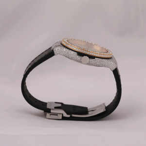 Montre de luxe de haute qualité avec bracelet en acier inoxydable, moissanite taillée, demi-sertie, classique, date, chiffres romains, cadran en verre - Product Image 4