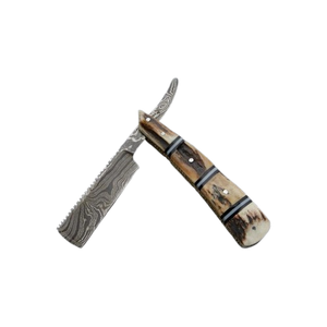 Rasoir droit en acier damassé fait à la main Rasoir de rasage de qualité supérieure Outil de barbier professionnel - Product Image 1