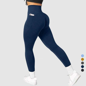 2025 mallas deportivas de color sólido medio para mujer, pantalones de compresión para Realce de glúteos, Control de barriga, diseño de Yoga sin costuras, cordón lateral - Product Image 2