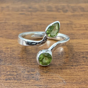 Two Peridot Gemstone <b>Adjustable</b> 925 Sterling <b>Silver</b> <b>Ring</b> Trendy Any Occasion Wear Perfect for Gifts - Product Image 1