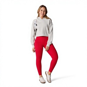 High Waist Full Length Yoga <b>Leggings</b> Solid Red Spandex/Polyester Four-Way Stretch Breathable Quick Dry Eco-Friendly Elastic - Product Image 5