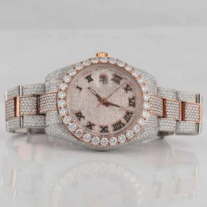 Montre de luxe hip-hop haut de gamme faite à la main en acier inoxydable avec diamants en moissanite personnalisés, mouvement ETA, cadran en verre résistant à l'eau, aiguilles - Product Image 1