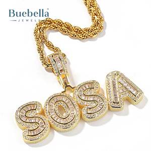 925 argent glacé personnalisé A-Z Baguette lettres pendentif Hip Hop bijoux pour hommes - Product Image 2