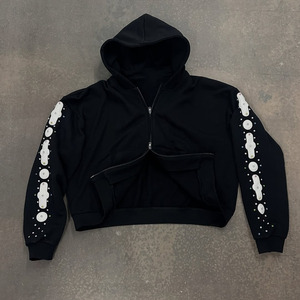 Jogging thermique personnalisé OEM pour hommes, survêtement, sweat à capuche à double fermeture éclair avec strass, pantalon de survêtement évasé, survêtement d'hiver avec logo - Product Image 1