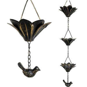 Cadenas de Lluvia de Metal de Diseño Antiguo para Decoración del Hogar y Jardín, Color Bronce, Cadena de Lluvia con Forma de Flor, Artículos de Jardinería - Product Image 2