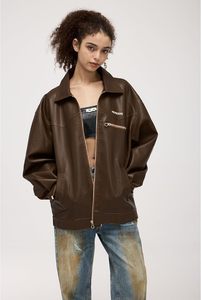 Chaqueta de moto unisex con cremallera Chaqueta de cuero de estilo vintage de moda Trajes de gran tamaño de moda para hombres - Product Image 2