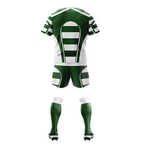Camiseta de rugby unisex personalizada con pantalones cortos deportivos gruesos y transpirables, conjunto de uniforme deportivo sublimado de último diseño para usar - Product Image 3