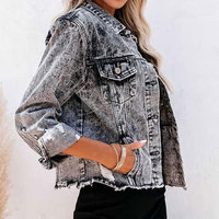 Jaket Jeans Wanita Desain Baru Terlaris Kualitas Premium Warna Solid Streetwear Ringan