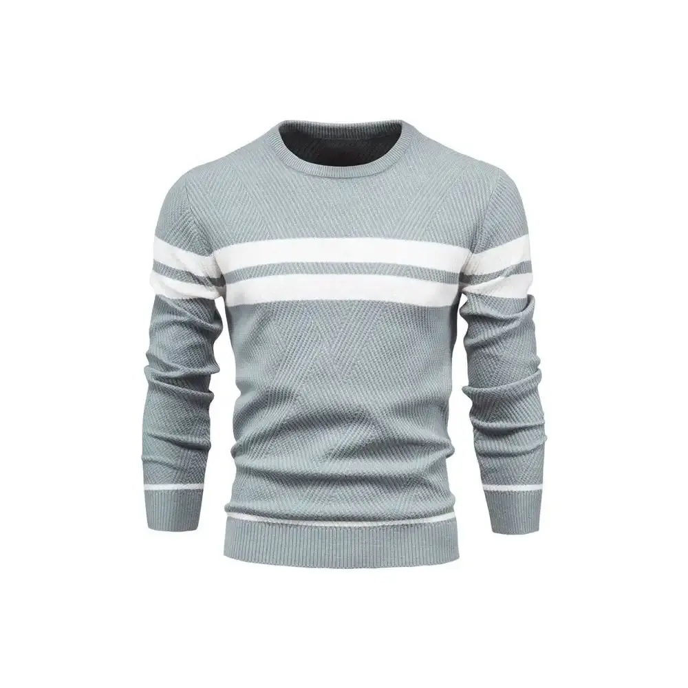 Custom Gestreepte Gebreide Trui Casual Euro Maat Heren Pullover Ronde Hals Gebreide Konijnenbont Winter Heren Gebreide Top