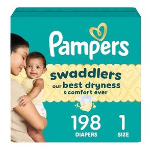 Nouvelles couches Pam-pers Swaddlers, taille 1 (8-14 lbs), 198 couches, absorbantes, respectueuses de la peau, couches jetables pour bébé - Product Image 1