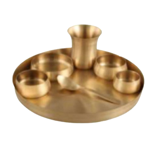 Kansa Matt Finish Classic Curved Thali Set 6 piezas de bronce puro tradicional hecho a mano Ayurvedic Healthy Eco Friendly Dinner Set - Product Image 5