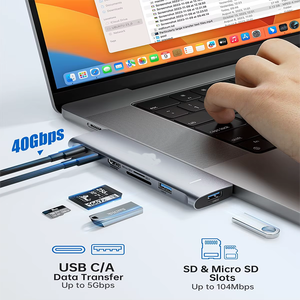 Adaptateur de concentrateur USB C multiport 7-en-2 pour projecteur TV ordinateur multimédia 4K HDMI, USB C 3.0, 2 * USB a 3.0, lecteur de <span class=keywords><strong>carte</strong></span> <span class=keywords><strong>SD</strong></span>/ microSD - Product Image 2