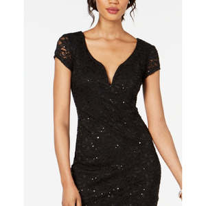 Abito tubino nero da donna Connected con scollo a cuore in pizzo con paillettes e vita naturale - Taglia 12 - Product Image 2