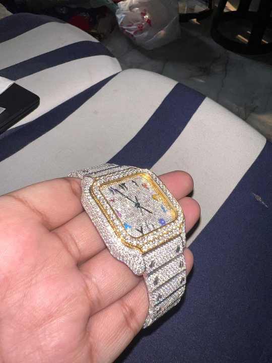 Luxury Men Iced out Watch with Moissanite Brilliant Diamond Rectangle Steel Case Swiss Movement Stainless Steel Band Box Packing