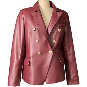 2025 Spring Custom Leather Blazer Jacket Real Sheepskin <b>ladies</b> biker female leather outerwear cropped vintage distressed jackets - Product Image 5