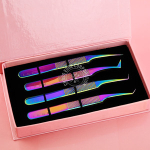 Best Fiber Tip Isolating Lashes Eyelash Tweezers 45 90 Degree with Diamond Grip Fine X Volume Tweezers for Lash Extension - Product Image 1