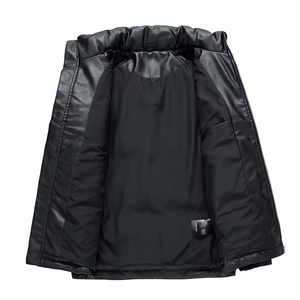 Custom Men's Down Coats Man Clothing Fashion Vintage Short <b>Black</b> Puffer Pu Leather Bomber Winter Jacket for man - Product Image 3