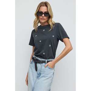 Camiseta Casual Brillante con Piedras, 100% Algodón, Manga Corta, Cuello Redondo - Product Image 1