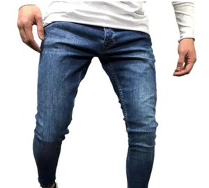 Jeans décontractés pour hommes de haute qualité en gros, pantalon en denim bleu délavé, tissu Oxford respirant, braguette à boutons, taille mi-haute - Product Image 1