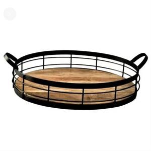 Modern Rustic Rectangular Wooden <b>Serving</b> <b>Tray</b> with <b>Black</b> Metal Handles Decorative Food <b>Tray</b> Plate Type Platter High Quality - Product Image 6