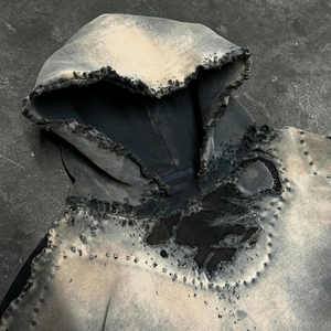 Nueva Sudadera con Capucha para Hombre, Estilo Urbano, Lavado Ácido, Decolorado al Sol, Bordado Desgastado, con Cremallera, para Otoño - Product Image 2