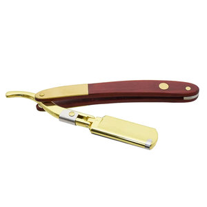 Maquinilla de afeitar de acero inoxidable con mango de madera retro para hombre, maquinilla de afeitar plegable de borde recto - Product Image 4