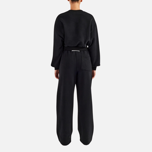 High Quality Women's Cropped <b>Sweatshirt</b> Tracksuit <b>Black</b> with Customizable Logo and Color Short Length Solid Pattern for Winter - Product Image 3