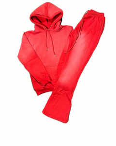 Ensemble de survêtement deux pièces de haute qualité, design délavé au soleil personnalisé, logo, coupe régulière, blocs de couleur, capuche et pantalon évasé, streetwear - Product Image 2