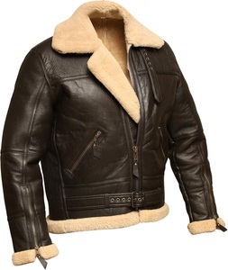 High Quality Wholesale <b>Men's</b> Vintage <b>Shearling</b> Sheepskin Leather <b>Jacket</b> Heavy Duty Winter Aviator Manufacture In Pakistan - Product Image 3