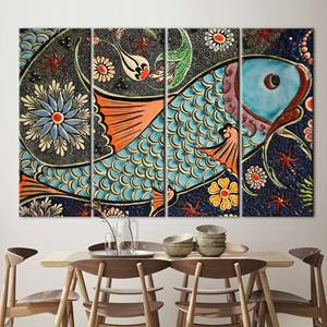 Toile imprimée contemporaine - Affiche murale abstraite avec motif de poisson, 4P : Prête à accrocher - Product Image 1