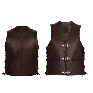 Meilleur prix Gilet de course moto en cuir personnalisé uni pour homme Saison d'hiver avec décoration boutonnée - Product Image 2