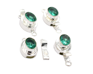 พลอยอเมทิสต์สีเขียวทรงรี1สายและ2กล่องตะขอเกี่ยวเครื่องประดับ23X11X10MM ชุบเงินสตาร์ลิ่ง B618ขอเกี่ยว - Product Image 1