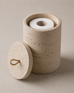 Support de papier toilette autoportant en travertin beige fait main, design moderne, pour hôtels, en pierre naturelle, pour salle de bain - Product Image 2