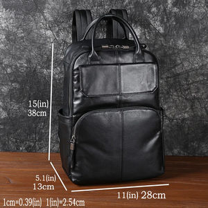 Sac à dos en cuir de vachette véritable de haute qualité pour hommes grande capacité avec fermeture à glissière sac d'ordinateur Simple à la mode - Product Image 4