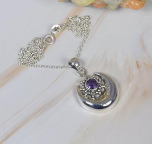 Pendentif de chaîne de pierres précieuses en argent Sterling 925 améthyste violette coupée sans chaîne bijoux faits à la main cadeau de pierre naturelle pour anniversaire - Product Image 2