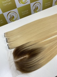 One <b>Set</b> Blonde Color Weft <b>Hair</b> Bundle And Blonde Closure For Extension Use WeftClosure Natural Virgin Vietnamese Wholesale Price - Product Image 2