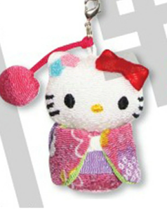 Hello Kitty Chirimen Poupée japonaise avec sangle (ornement en forme de boule) Aimant de réfrigérateur - Product Image 1