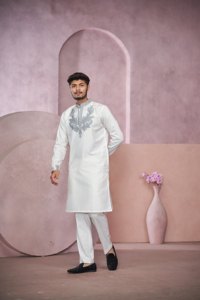 Kurta นักออกแบบ jacquard สีขาวสง่างาม - Product Image 5