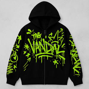 Veste polaire à capuche zippée intégrale personnalisée haut de gamme, imprimée en sérigraphie unie, effet délavé, style streetwear, tendance, pour l'hiver - Product Image 3