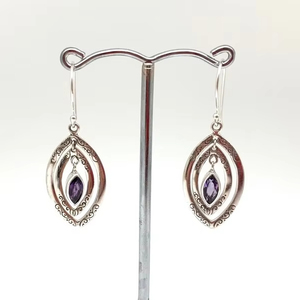 Pendientes de plata hechos a mano de estilo bohemio, joyería de plata de ley 925, pendientes de tendencia de piedras preciosas de amatista, joyería para mujer, regalo para - Product Image 1