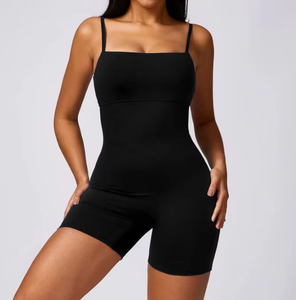 Combinaison unisexe à fermeture éclair, manches courtes, séchage rapide, couleur unie, vêtements de sport, tenue de fitness, combinaison de yoga, 100% polyester, extensible dans quatre directions - Product Image 3