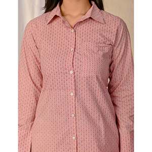 ชุดเซ็ตผ้าฝ้ายพิมพ์ลาย Mauve Barik Butti สุดหรูแบบสองชิ้นสำหรับสุภาพสตรี ไซส์ XS และ XXS พร้อมเสื้อตกแต่งกระดุม - Product Image 2