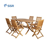 Ensemble de table d'extérieur en bois massif SSR VINA - Chaises et bancs pliables imperméables - Meubles d'extérieur de haute qualité