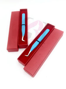 แหนบต่อขนตาสำหรับต่อขนตาสีฟ้าฟ้า90องศาทำจากสเตนเลสสตีลเคลือบผงสีฟ้าออกแบบโลโก้ได้ตามต้องการ - Product Image 3