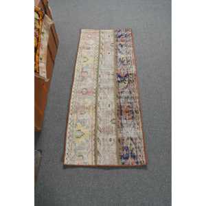 Alfombra Turca Vintage, Alfombra de 1.8x4.6 pies, Alfombra Floral Azul y Roja - Product Image 1