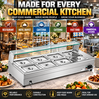 Bain-marie électrique commercial 8 bacs 1800W 220V avec couvercle en verre, chauffe-plats buffet en acier inoxydable, table vapeur