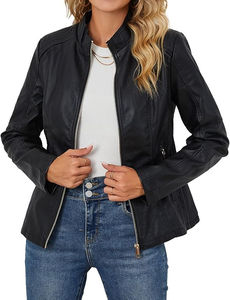Blouson aviateur en cuir d'agneau véritable pour femme, poches zippées, imperméable, service OEM, traitement brut, design imprimé - Product Image 2