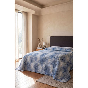Floral Patterned Double <b>Bedspread</b> Handmade King Queen Size Blue Velvet Material Embroidered <b>Patchwork</b> Print for Home Hotel Use - Product Image 1