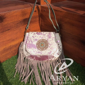 มาใหม่ล่าสุดผมบนซ่อนขนหนังขอบออกแบบ Concho สลิงกระเป๋าโลหะขนสัตว์หนังนิ่มกระเป๋าหนังพรรคสวมใส่ผู้หญิงสลิงกระเป๋า - Product Image 1